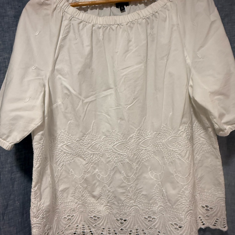 Talbots White Embroidered Blouse